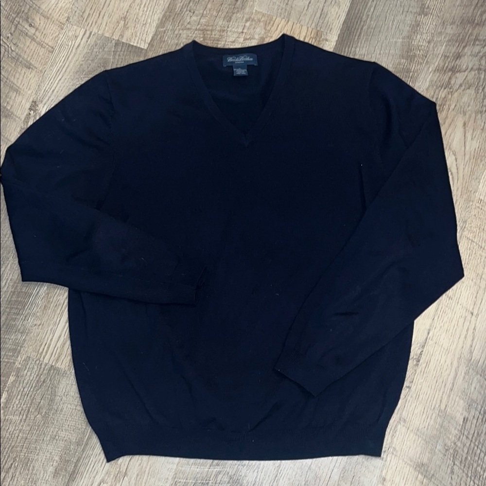 Brooks Brothers Stretch V Neck Merino Wool Sweater Mens XL Navy Blue Pullover‎